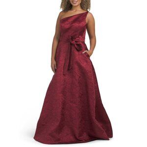 RENE BY RENE RUIZ ruby One Shoulder Brochade Gown With Belt